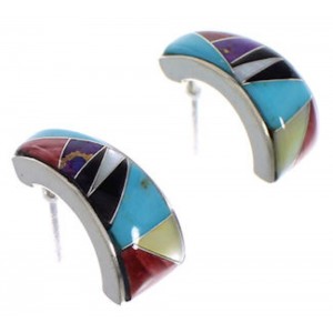 Southwest Multicolor Inlay And Silver Earrings EX32251