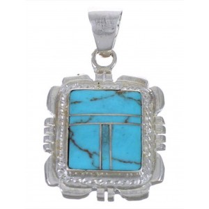 Turquoise Inlay Authentic Sterling Silver Slide Pendant WX43257