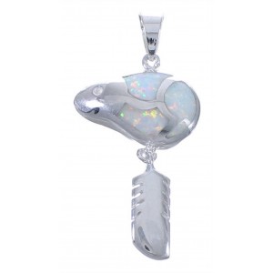 Opal Sterling Silver Bear And Feather Southwest Pendant PX42483