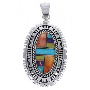 Multicolor Inlay Genuine Sterling Silver Jewelry Slide Pendant PX29234