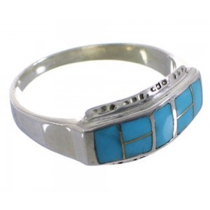 Southwest Turquoise Inlay Silver Ring Size 8-1/2 EX51422