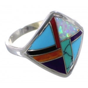 Genuine Sterling Silver Multicolor Inlay Ring Size 7-1/2 EX51444