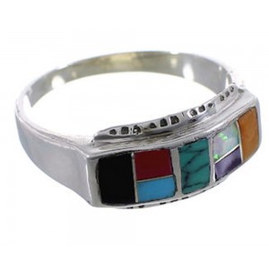 Multicolor Silver Southwestern Ring Size 6-3/4 EX51447