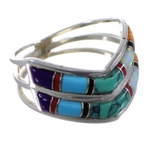 Sterling Silver Southwest Multicolor Inlay Ring Size 6-3/4 EX51460