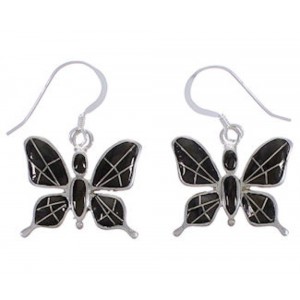 Jet Sterling Silver Butterfly Hook Earrings TX42941