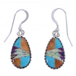 Southwest Multicolor Inlay And Sterling Silver Hook Earrings PX29989
