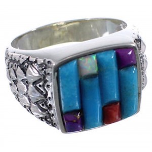 Sterling Silver Turquoise Multicolor Inlay Ring Size 12-1/4 AX37334
