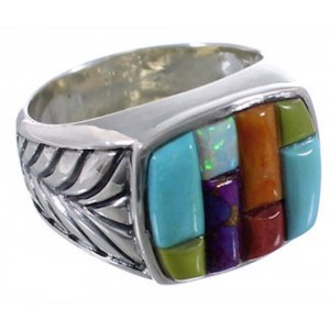 Southwest Sterling Silver Multicolor Ring Size 8-3/4 AX37424