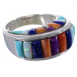 Multicolor Inlay Jewelry Sterling Silver Ring Size 8-1/2 AX37453