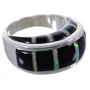 Opal Black Jade Inlay Sterling Silver Jewelry Ring Size 7-1/2 AX37522