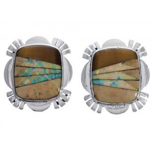 Multicolor Inlay Southwest Sterling Silver Post Earrings FX32120