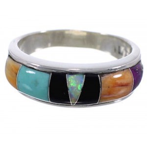 Multicolor Inlay Genuine Sterling Silver Ring Size 6-1/2 TX38234