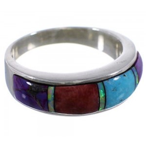 Multicolor Inlay Silver Ring Size 7-3/4 TX38242