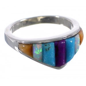 Southwest Inlay Sterling Silver Multicolor Ring Size 5-3/4 TX38322