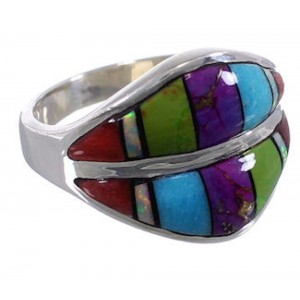 Genuine Sterling Silver Multicolor Inlay Ring Size 6-3/4 TX38378