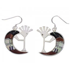 Multicolor Native American Design Silver Kokopelli Earrings EX31185