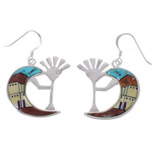 Native American Design Multicolor Silver Kokopelli Earrings EX31188