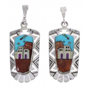 Multicolor Native American Village Design Silver Earrings EX31262