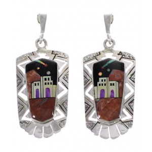 Native American Pueblo Design Silver Multicolor Inlay Earrings EX31263