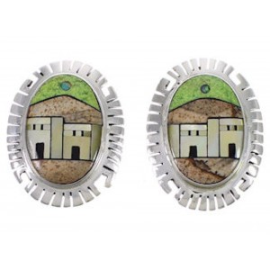 Multicolor Native American Design Sterling Silver Earrings EX31273