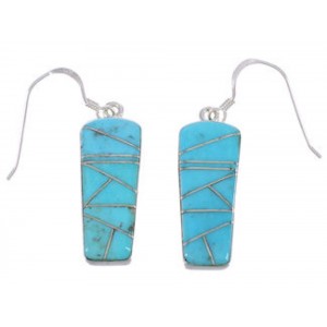 Turquoise Inlay Genuine Sterling Silver Hook Dangle Earrings PX31657