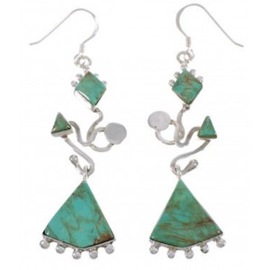 Turquoise Silver Southwest Hook Dangle Earrings PX31741