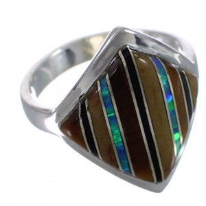 Authentic Sterling Silver Multicolor Inlay Ring Size 6-3/4 UX34296