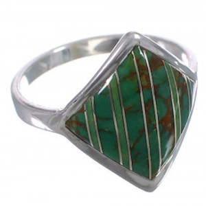 Southwest Sterling Silver And Turquoise Inlay Ring Size 8-1/2 UX34329