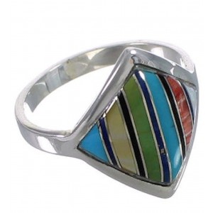 Sterling Silver Jewelry Multicolor Inlay Ring Size 8-1/2 UX34368