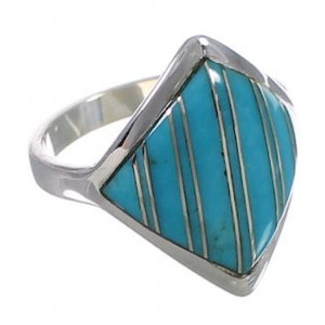 Genuine Sterling Silver Turquoise Inlay Ring Size 7-3/4 UX34399