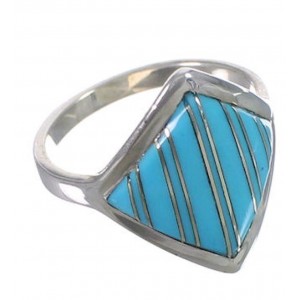 Authentic Sterling Silver Turquoise Inlay Ring Size 6-3/4 UX34432