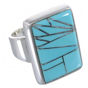 Heavy Turquoise Inlay And Silver Ring Size 6-3/4 WX37521