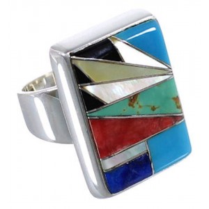 Heavy Multicolor And Sterling Silver Ring Size 6-1/4 WX37609