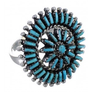 Turquoise Sterling Silver Needlepoint Ring Size 8-1/2 PX43598