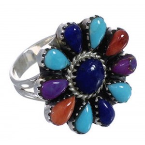 Southwest Genuine Sterling Silver Multicolor Ring Size 8-3/4 PX43644