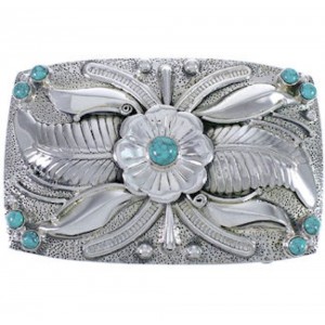 Sterling Silver Turquoise Southwest Flower Belt Buckle CX52813