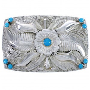 Southwest Flower Sterling Silver Turquoise Belt Buckle CX52820