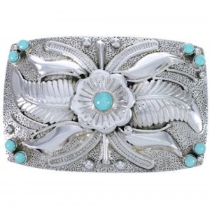 Southwest Turquoise Flower Sterling Silver Belt Buckle CX64073