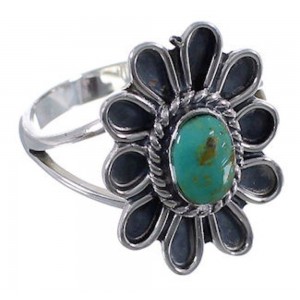 Southwest Turquoise Flower Sterling Silver Ring Size 6-3/4 VX37267