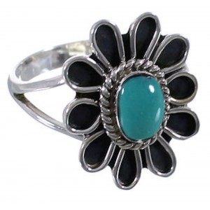 Southwest Flower Turquoise Sterling Silver Ring Size 6-3/4 VX37309
