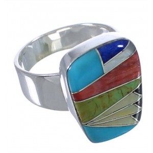 Multicolor And Sterling Silver Sturdy Ring Size 7-1/4 EX40296