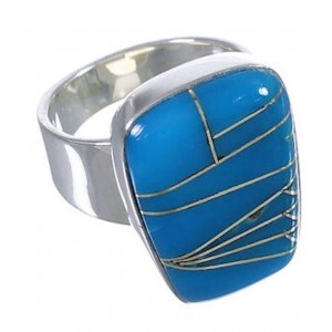 Southwestern Turquoise Inlay Sturdy Ring Size 5-3/4 EX40349