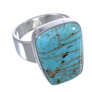 Southwest Turquoise Inlay Sturdy Ring Size 7-3/4 EX40358