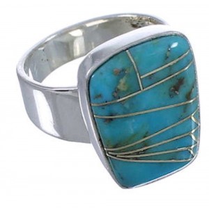 Turquoise Inlay Southwestern Sturdy Ring Size 6-3/4 EX40359
