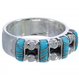 Southwestern Turquoise Inlay Sterling Silver Ring Size 4-3/4 WX34478
