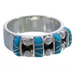 Southwestern Turquoise Inlay Sterling Silver Ring Size 7-1/2 WX34499