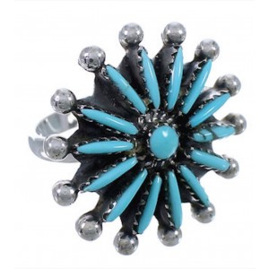 Turquoise Southwestern Silver Needlepoint Ring Size 5-1/2 AX87519