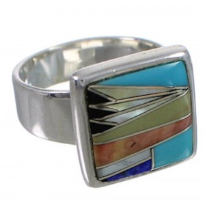 Genuine Sterling Silver Sturdy Multicolor Ring Size 5-3/4 WX39849