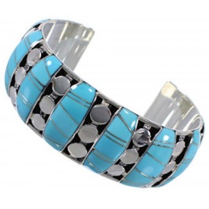 Genuine Sterling Silver Turquoise Inlay Heavy Cuff Bracelet MX27416