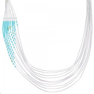 Hand Strung Liquid Silver Green Turquoise Waterfall Necklace LS147GT